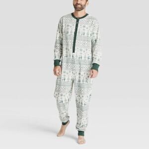 NWT Hearth & Hand Men's Good Tidings Union Suit Green Cream Size XL